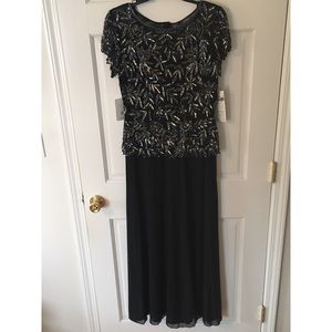Pisarro Nights Long Black Beaded Gown Size 8